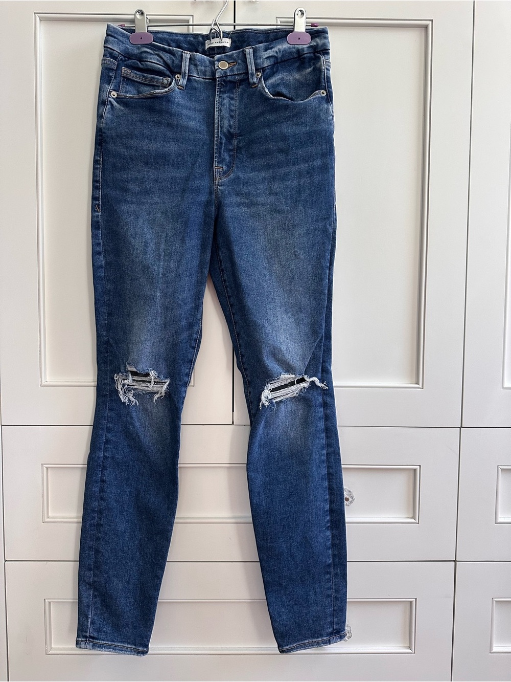 Good American Good Legs distressed skinny jeans, size 6-12R - Picture 3 of 6